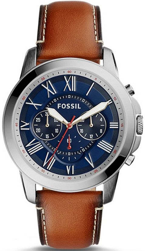 Men's Fossil Grant Round Chronograph Leather Strap Watch FS5210
