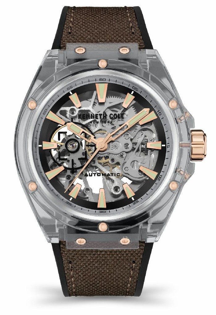 Men's Kenneth Cole Silicone Strap Automatic Skeleton Watch KCWGR2136404
