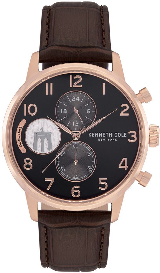 Men's Kenneth Cole Sport Two tone Rose gold Dial Leather Band Watch KC51019024