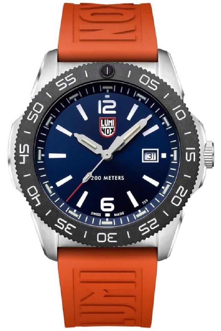 Men's Luminox Pacific Diver Blue Dial Orange Band 200 M WR Dive Watch XS.3123.RF
