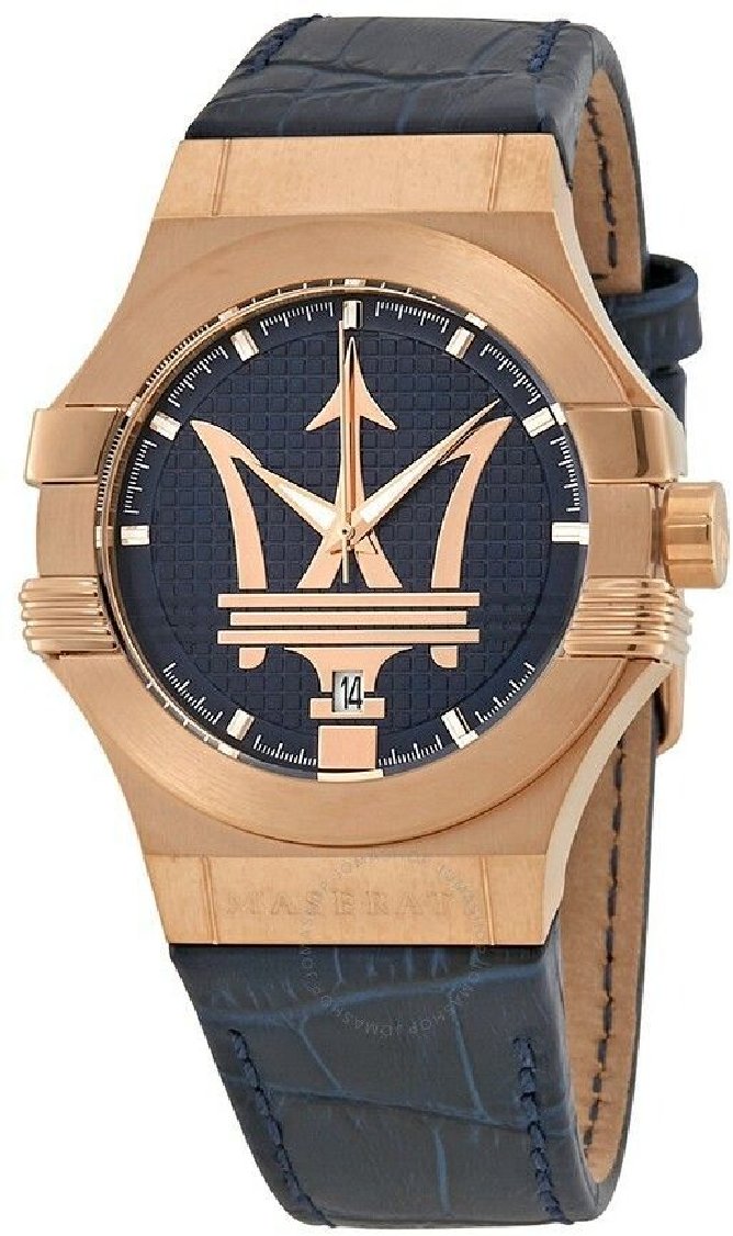 Men's Maserati Potenza R8851108027 Quartz Blue Dial Rose Gold-Tone Steel Watch