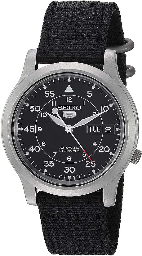 Men's Seiko 5 Automatic Day-Date Black Military Style Watch SNK809 SNK809K2