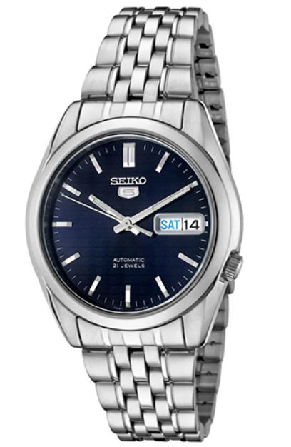 Men's Seiko 5 Automatic Day-Date Blue Dial Steel Watch SNK357K1