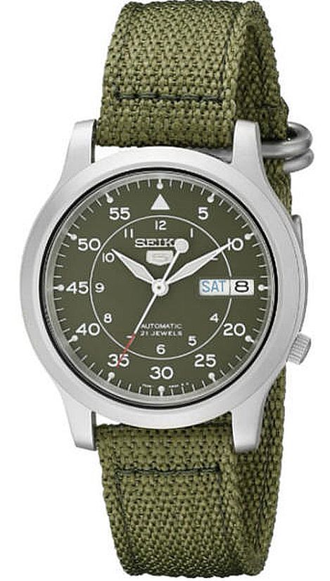 Men's Seiko 5 Automatic Day-Date Green Military Style Watch SNK805 SNK805K2