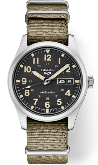Men's Seiko 5 Diver's Automatic Steel Case Beige Nylon Watch SRPG35