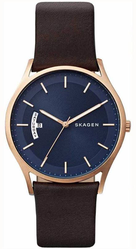 Men's Skagen Holst Multifunction Dark Brown Leather Watch SKW6395