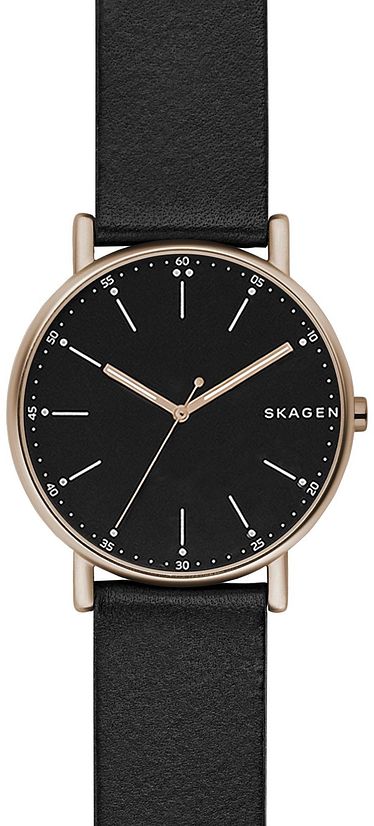 Men's Skagen Signatur Black Leather Strap Watch SKW6401