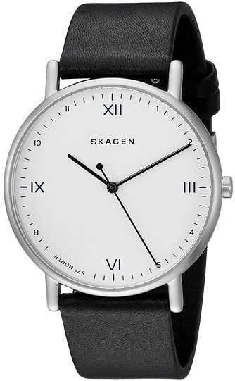 Men's Skagen Playtype Signatur Black Leather Band Watch SKW6412