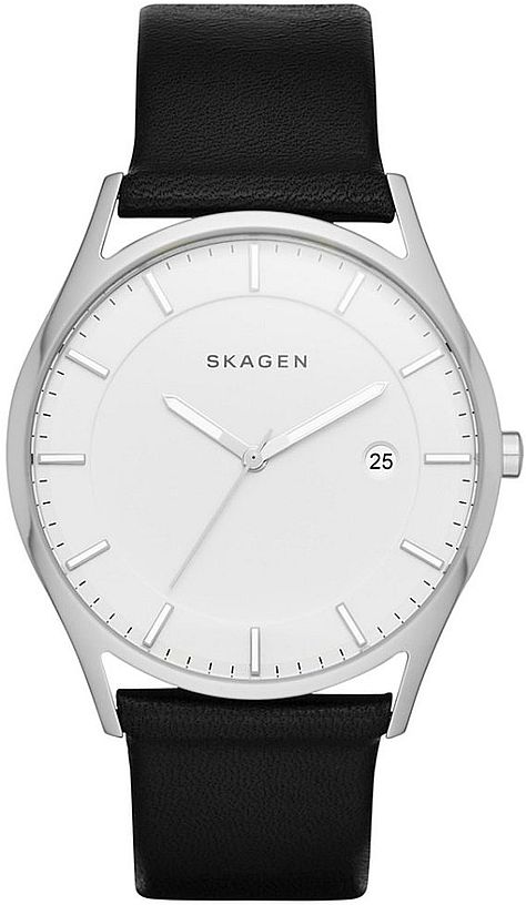 Men's Skagen Slim Holst Black Leather Band Watch SKW6283