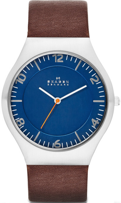 Men's Brown Skagen Grenen Leather Band Watch SKW6112