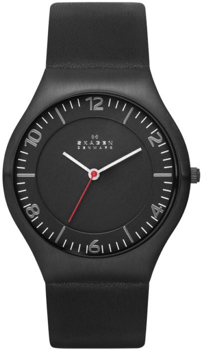 Men's Black Skagen Grenen Leather Band Watch SKW6113