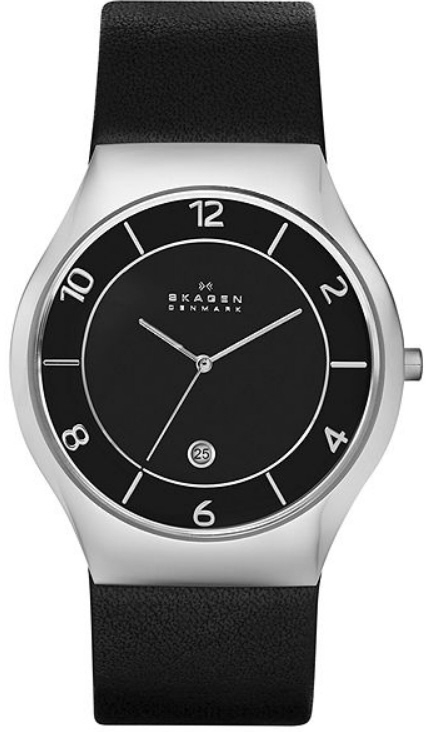 Men's Black Skagen Grenen Leather Band Watch SKW6115