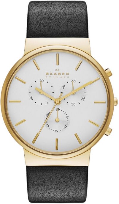 Men's Skagen Ancher Chronograph Leather Band Watch SKW6143