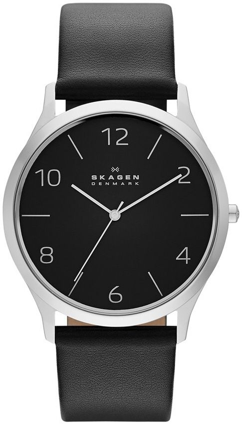 Men's Black Skagen Jorn Leather Band Watch SKW6152