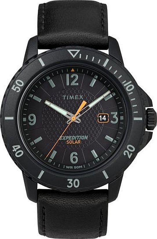 Men's Timex Expedition Solar Powered Black Dial Black leather Watch TW4B14700