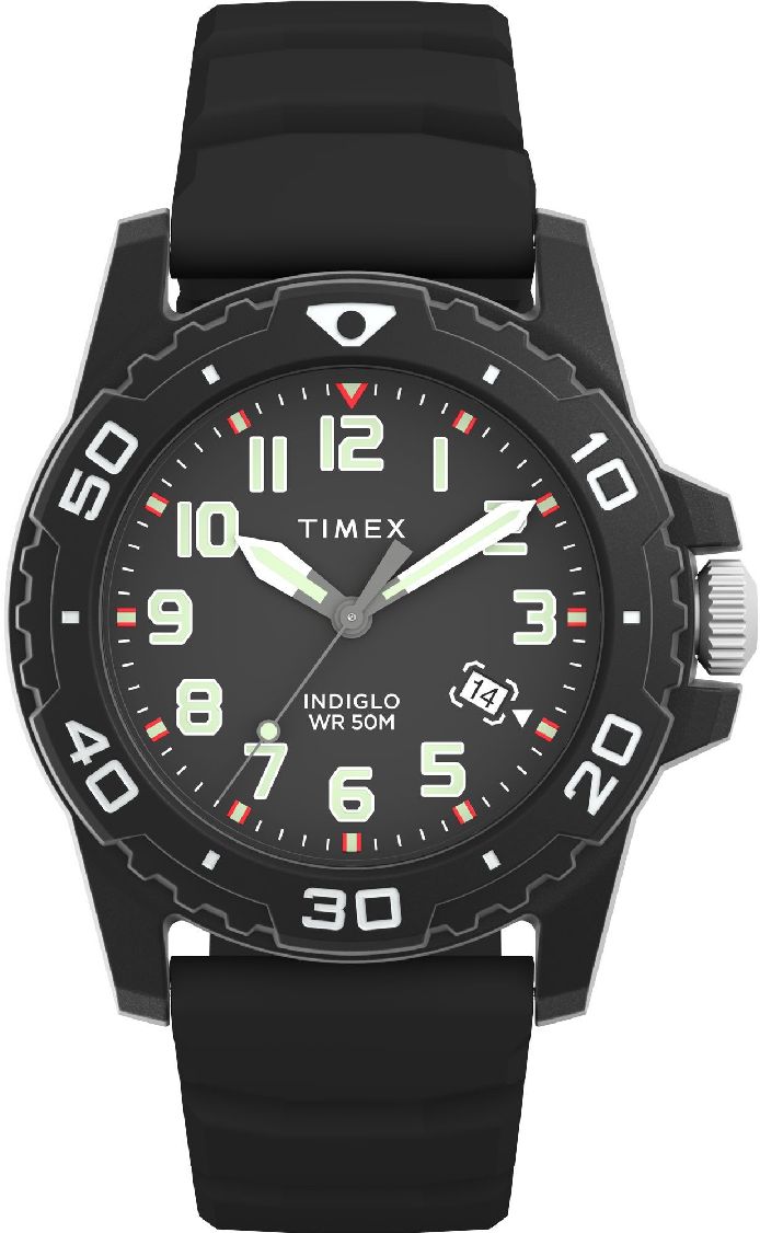 Men's Timex Main Street Diver 42mm Black Silicone Strap Watch TW5M61200