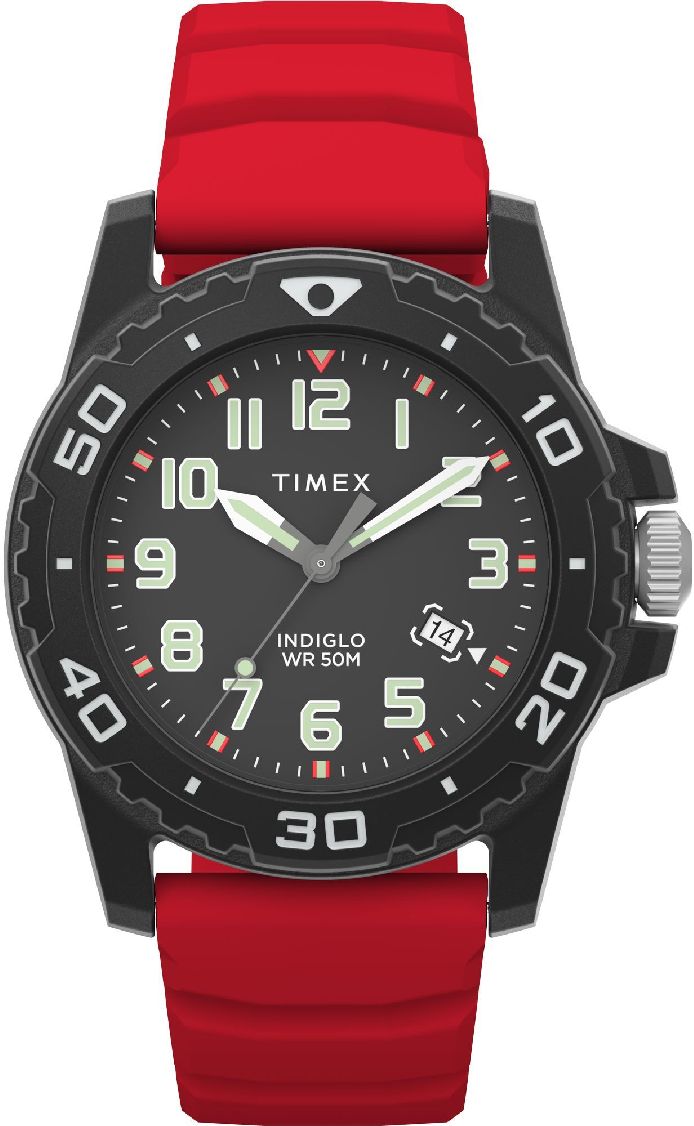 Men's Timex Main Street Diver 42mm Red Silicone Strap Watch TW5M61000