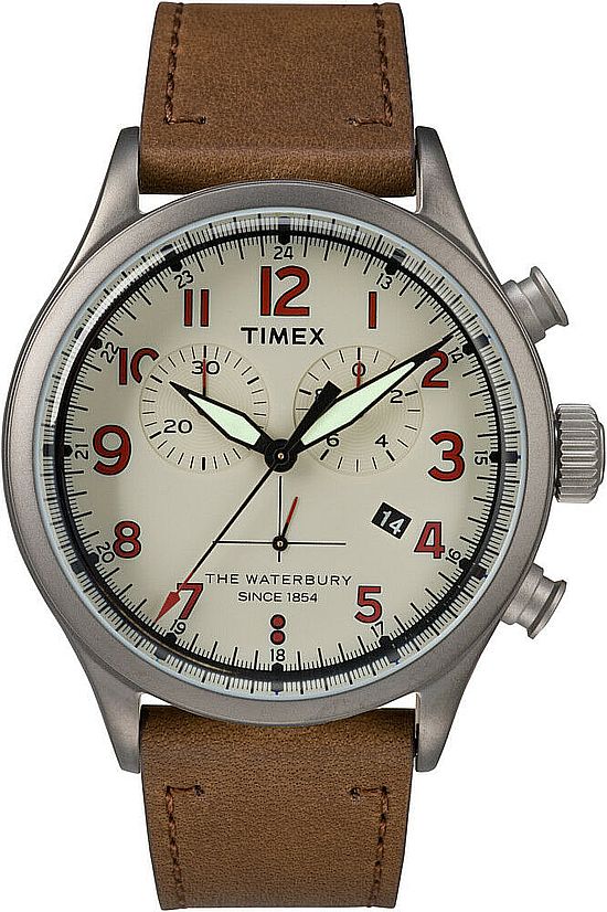 Men's Timex Waterbury Brown Leather Band Chronograph Watch TW2R38300