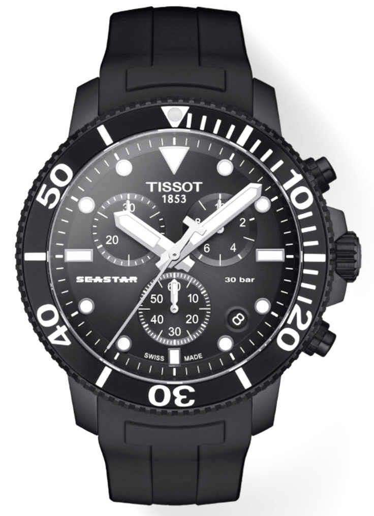 Mens Tissot 1853 Seastar 1000 All Black Chronograph Diver's Watch T1204173705102