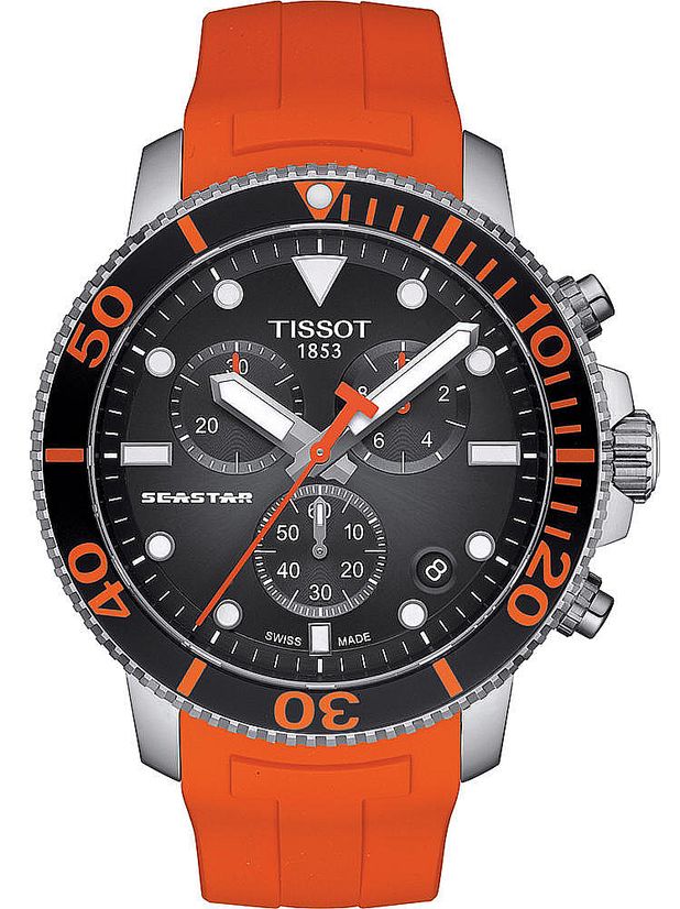 Mens Tissot 1853 Seastar 1000 Chronograph Orange Diver's Watch T1204171705101