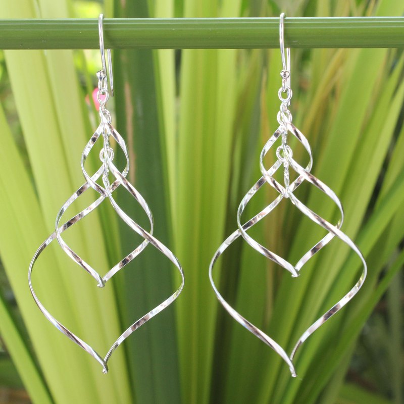 Modern Sterling Silver Dangle Earrings, "Chiang Mai Chimes"