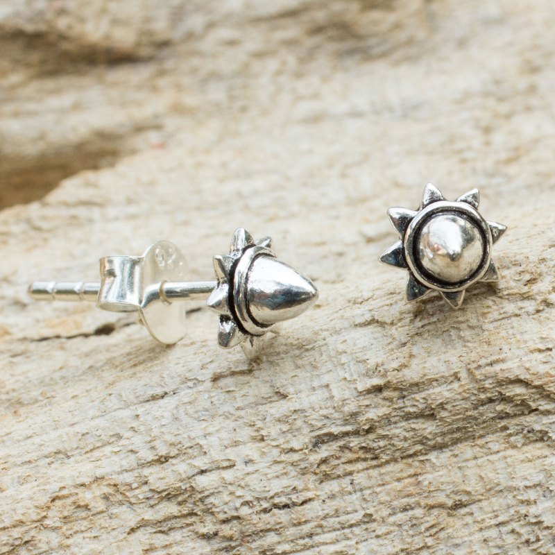 Acorn Theme Fair Trade Silver Stud Earrings, "Acorn Star"