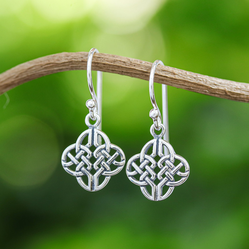 Celtic Knot Sterling Silver Dangle Earrings from Thailand, "Celtic Style"