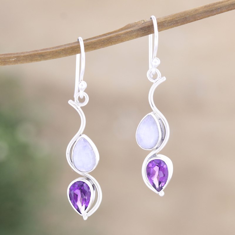 Handcrafted Indian Amethyst Dangle Earrings, "Hall of Fame in Purple"