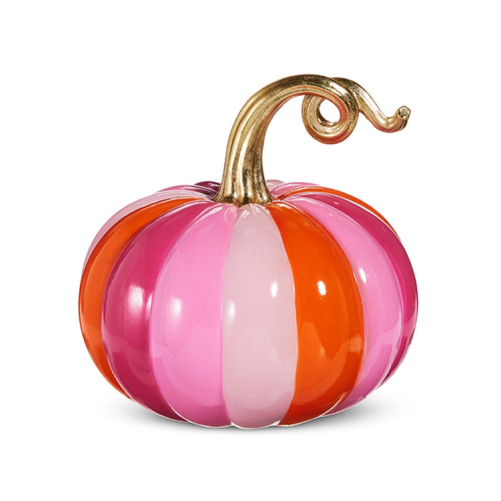 Raz Imports 10.5" Pink and Orange Stripe Pumpkin