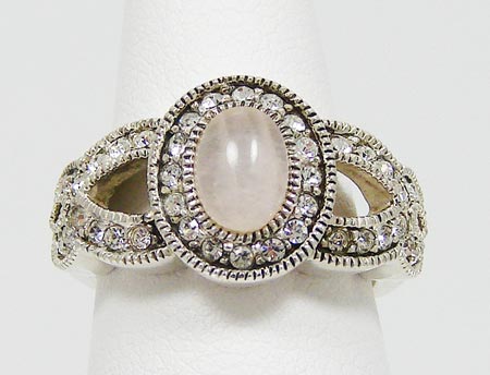 Vintage Sterling Rose Quartz And CZ Ring