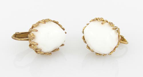 Vintage Miriam Haskell White Art Glass Earrings