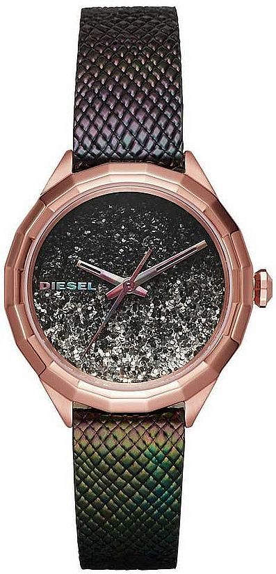 Women's Diesel Kween Rose Gold Rainbow Glitter Watch DZ5536