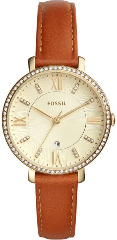 Women's Fossil Jacqueline Crystallzied Brown Leather Watch ES4293
