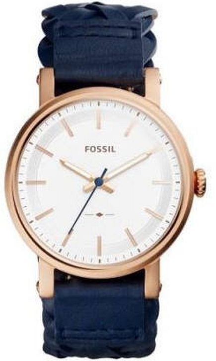 Women's Fossil Rose Gold Blue Leather Strap Watch ES4182