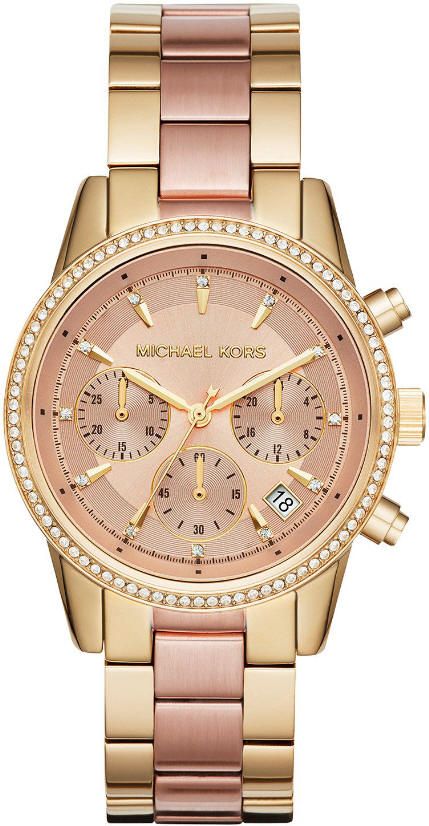 Women's Michael Kors Ritz Chronograph Rose Gold Steel Watch MK6475