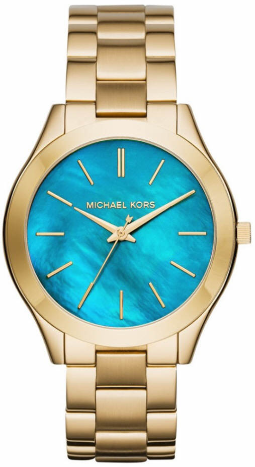 Women's Michael Kors Slim Runway Blue And Gold Watch MK3492
