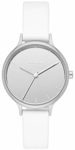 Women's Skagen Anita Mirror White Leather Watch SKW2414