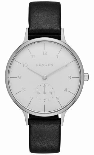 Women's Skagen Anita Sub-Eye Black Leather Watch SKW2415